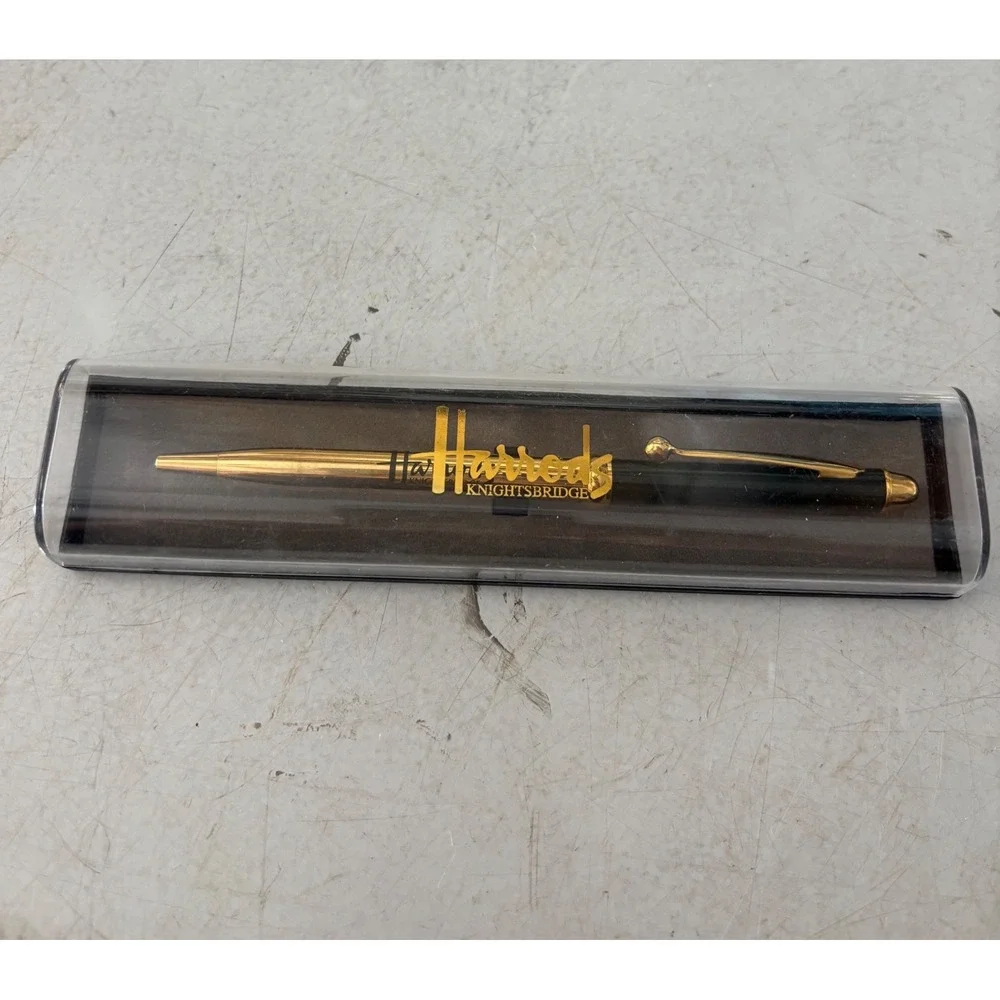 Harrods Knightsbridge Ballpoint Pen Gold and Black Two Tone with Case